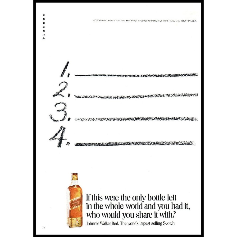1971 Johnnie Walker Red Label Scotch Vintage Print Ad Top 4 List Wall Art Photo